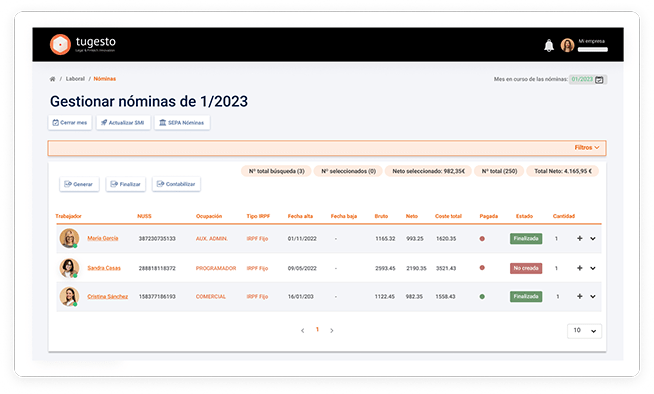 Este es el software de nóminas y RRHH de tugesto para pymes y autónomos